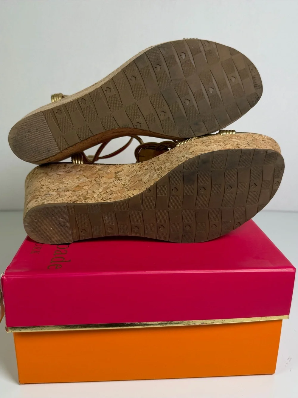 Kate Spade NY Becca Gold Metallic Cork Wedge Gladiator Sandal Women's Size 10M